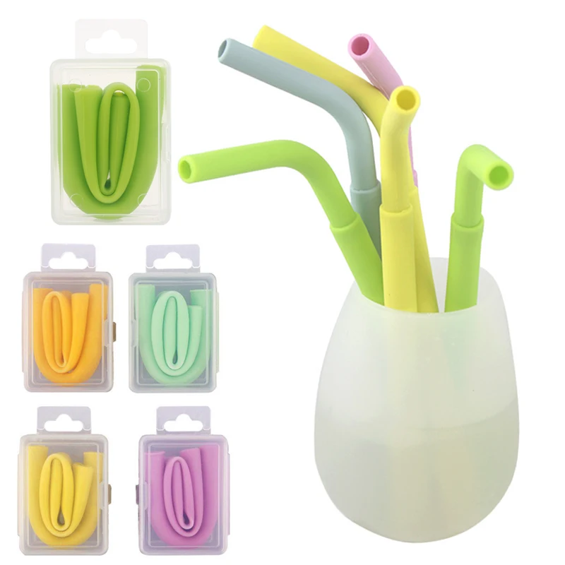 

Food-Grade Drinking Straw Cocktail Portable Fruit Juice Birthday Silicone Reusable Silicone Straw Sucker Elbow Kitchen Wedding