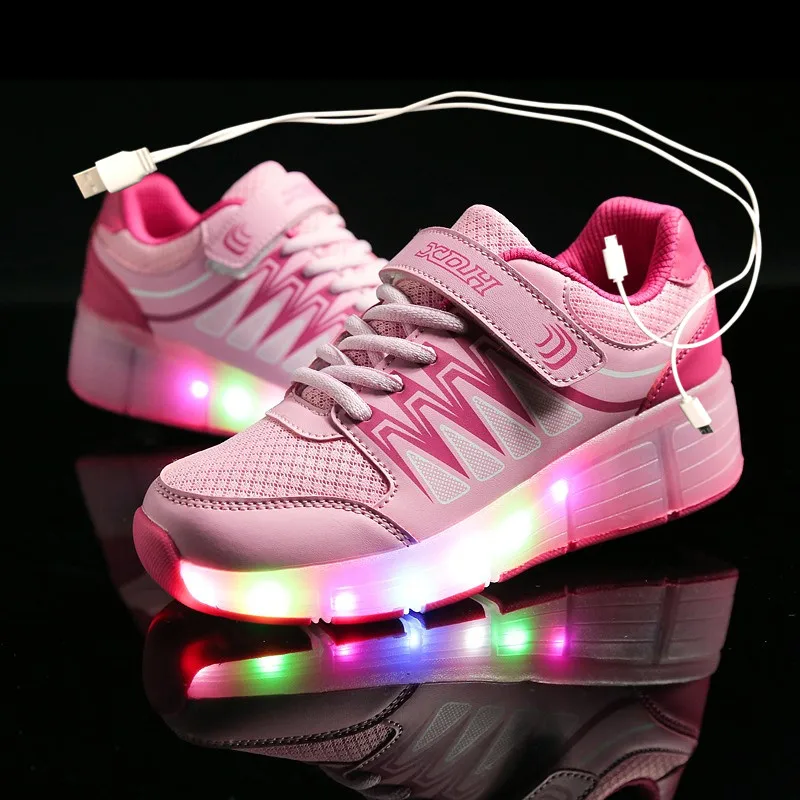 

Blue Pink Orange USB Charging Fashion Girls Boys LED Light Roller Skate Shoes For Children Kids Sneakers With Wheels One wheels