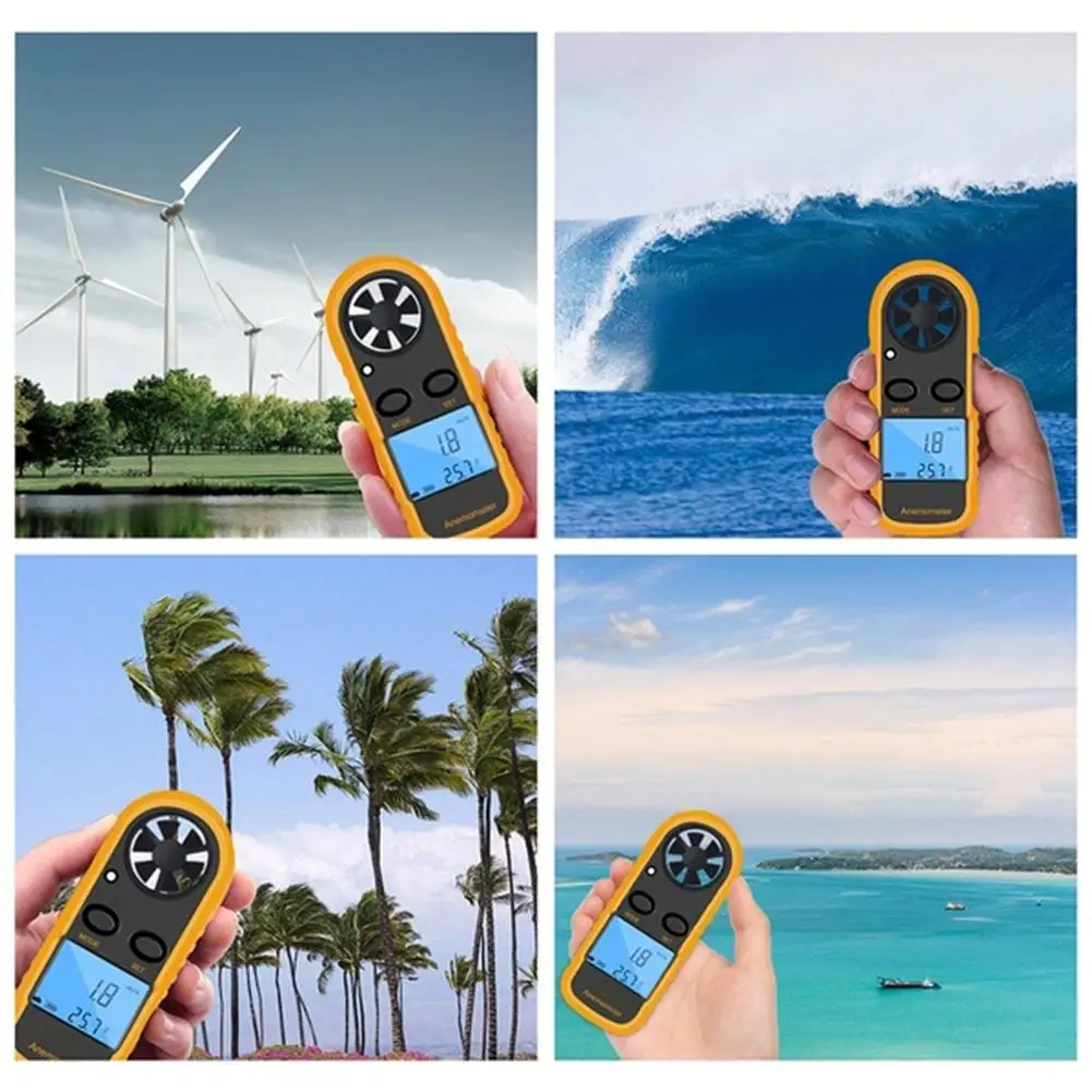 

GM816 Digital Anemometer Wind Speed Gauge Mini Air LCD Meter Velocity Temperature Tester with Speed Saili Airflow Wind Back A1L5