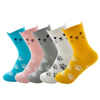 new fashion womens cartoon cotton harajuku socks colorful cute funny happy cat animal 4 season socks for girl christmas gift