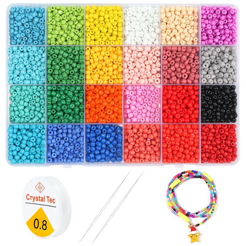 

XUQIAN Hot Selling 24 Grid with Paint Dyed Core Glass Letter Seed Bead Set for Diy Bracelet Jewelry Accessories J0108
