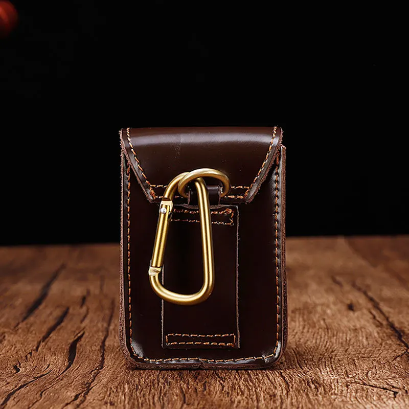 Мужская поясная сумка из натуральной кожи маленькая в стиле ретро с застежкой на