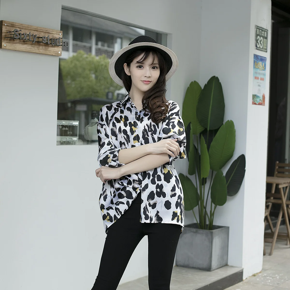 Всесезонная Женская леопардовая блузка размера плюс топы модная свободная