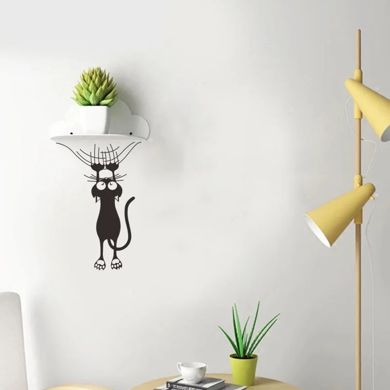 Cartoon Cat Climbing Wall Edge sticker Home Decor For Kids Rooms Mural Art Decals Animals Door Stickers Wallpaper | Дом и сад