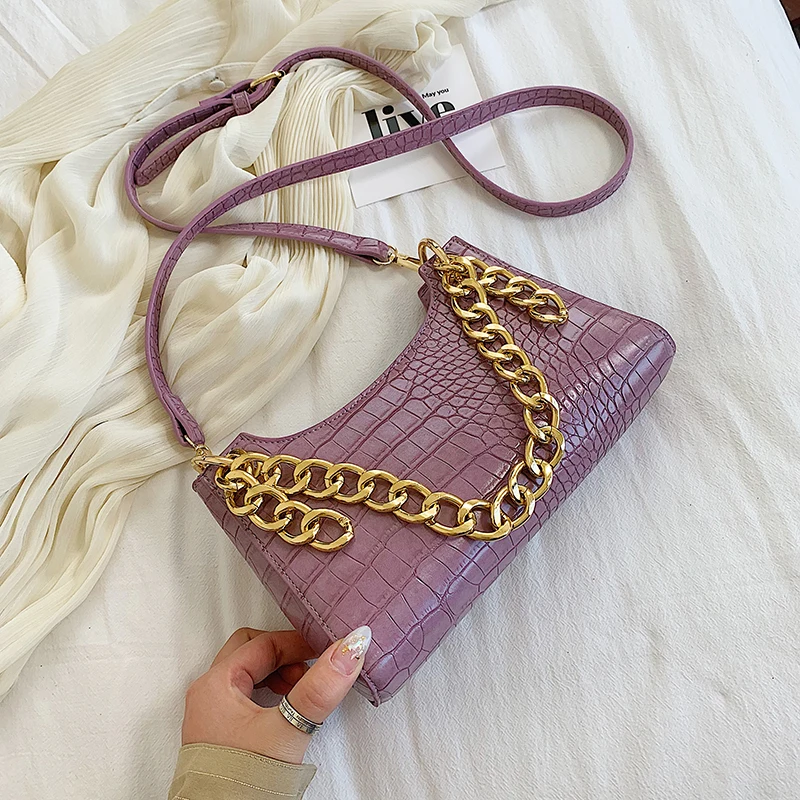

Stone Pattern Pu Leather For Women 2021 Summer Chain Design Small Shoulder Simple Luxury Handbags Crossbody Bag