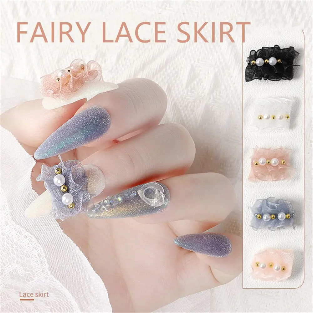 

5pcs Gifts Pearl Bow Fairy Lace Ribbon DIY Nail Art Decoration Lace Trim 3D Charm Nail Accessories