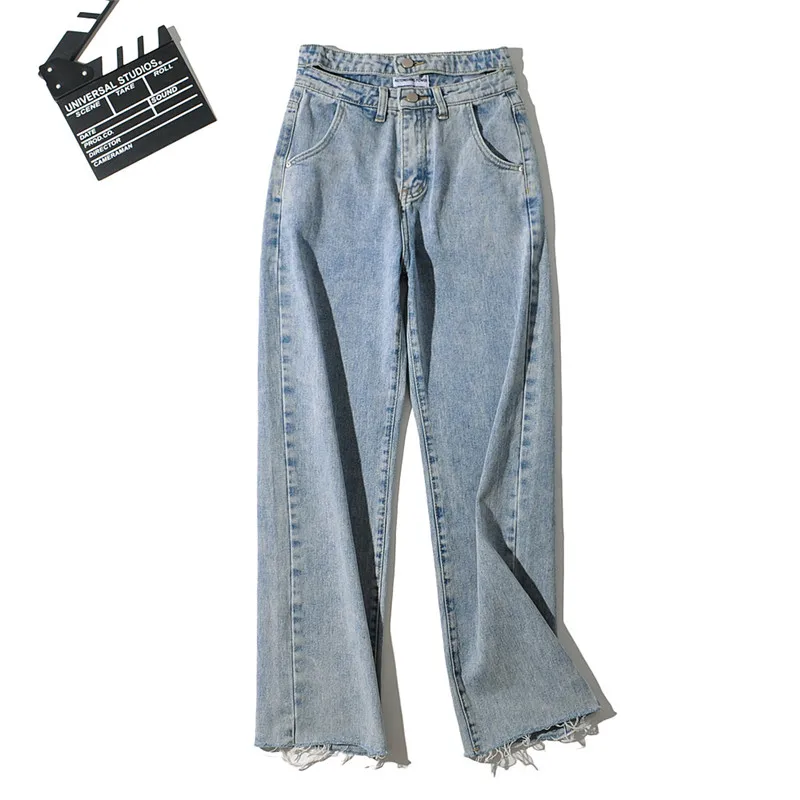

Autumn and winter new style street solid color double waist sexy jeans women high waist all-match loose wide-leg raw jeans women