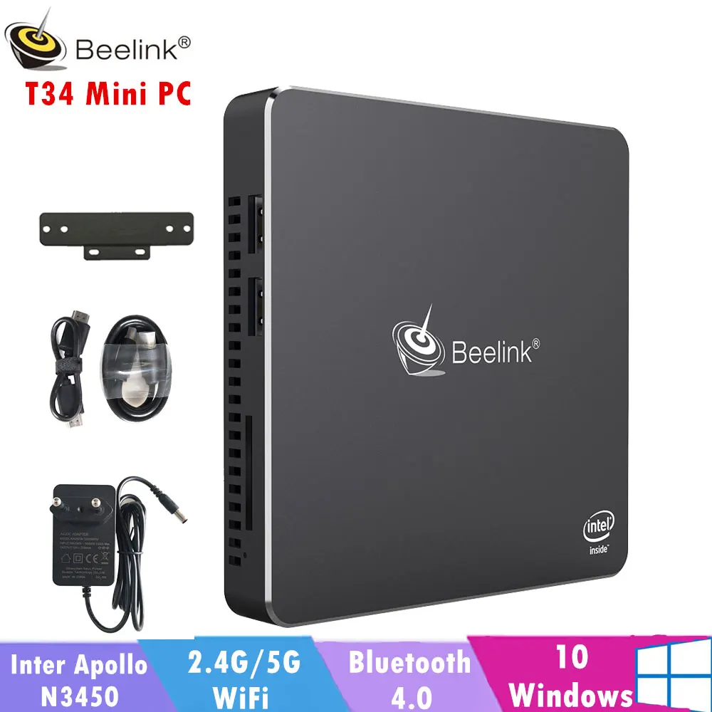 Beelink Gemini T34 Мини ПК N3450 Четырехъядерный 4K HTPC вентилятор Windows 10 8GB 128GB Поддержка M.2 SSD