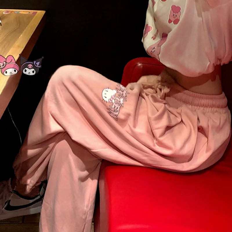 

Женские милые розовые джоггеры с мультяшным принтом, спортивные брюки, женские мягкие спортивные брюки большого размера для девочек, свобо...