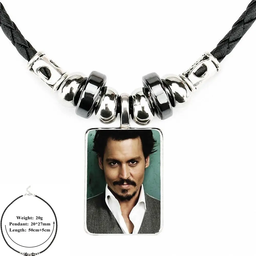 EJ Glaze For Women Kids Gift Jewelry Black Leather Bead Pendant Glass Cabochon Choker Necklace Actor Johnny Depp | Украшения и