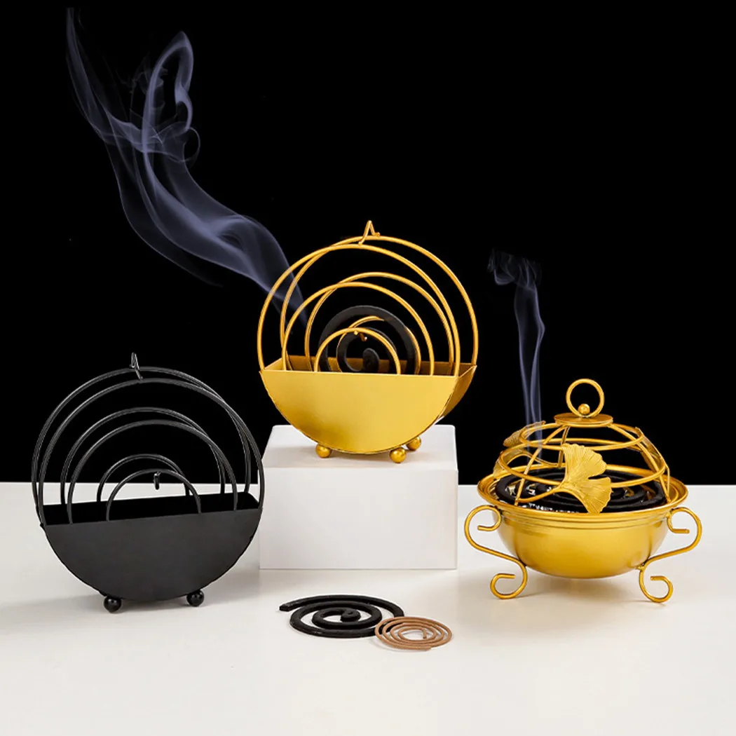 

Nordic Golden Mosquito-repellent Incense Holder With Cover Anti-fly Ash Incense Burner Home Bedroom Sandalwood Ash Tray