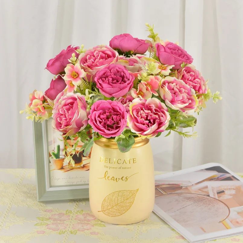 

Watercolor Peonies Bouquet Artificial Flower Wedding Background Wall Decoration Peony Holding Flowers Simulation Bouquet