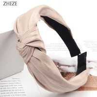 2022 new cross knotted fabric headband smooth ribbon hairband fashion wide women hair accessories