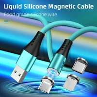 3 in 1 magnetic liquid silicone cable for samsung xiaomi android micro usb type c cable mobile phone led cord usb c wire 12m