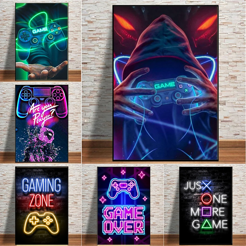 

Gamers Poster Game Handle Canvas Painting Fashion Home Room Bar Internet Cafe Decor Mural Wall Art Posters and Prints Graffiti