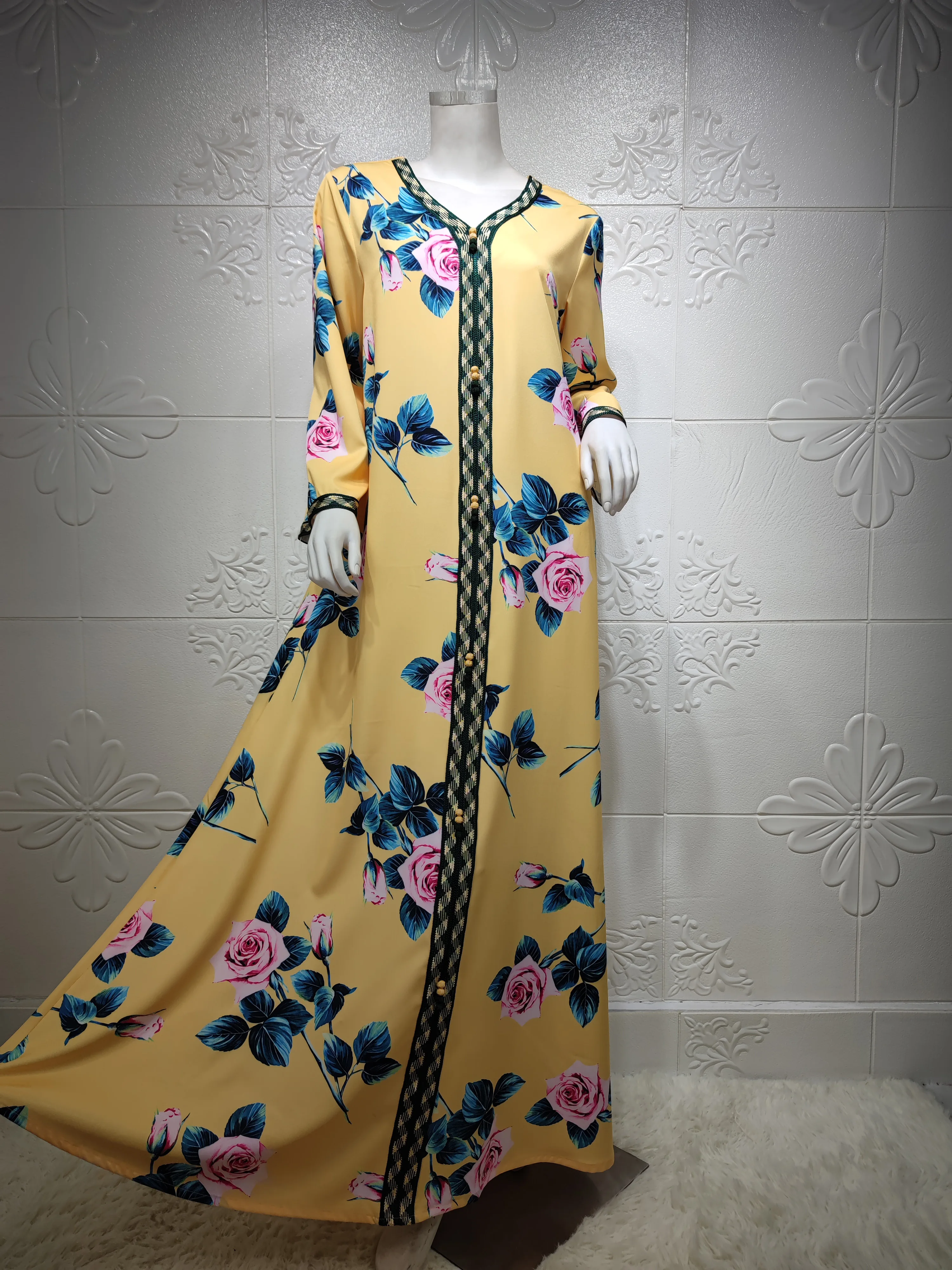 

Muslim Arabic Vintage Fashion Floral Print Maxi Dresses Women Summer Indie Folk Casual Dubai Kaftan Elegant Robe Femme