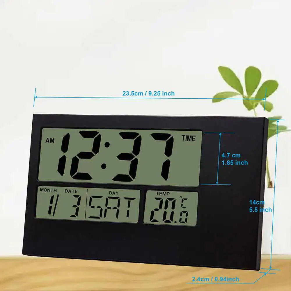 

Wall Clock Digital Home Deco with Temperature & Calendar Date Day Countdwn Timer Large LCD Display Desk Alarm Clock Battery