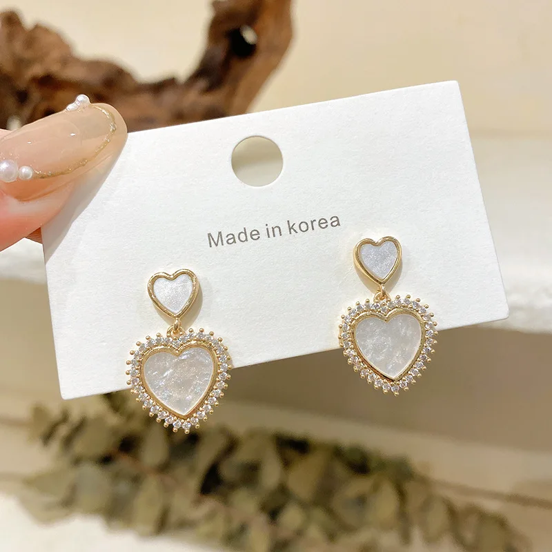 

Korean style light luxury zircon love earrings female fashion personality high-end s925 silver needle earrings