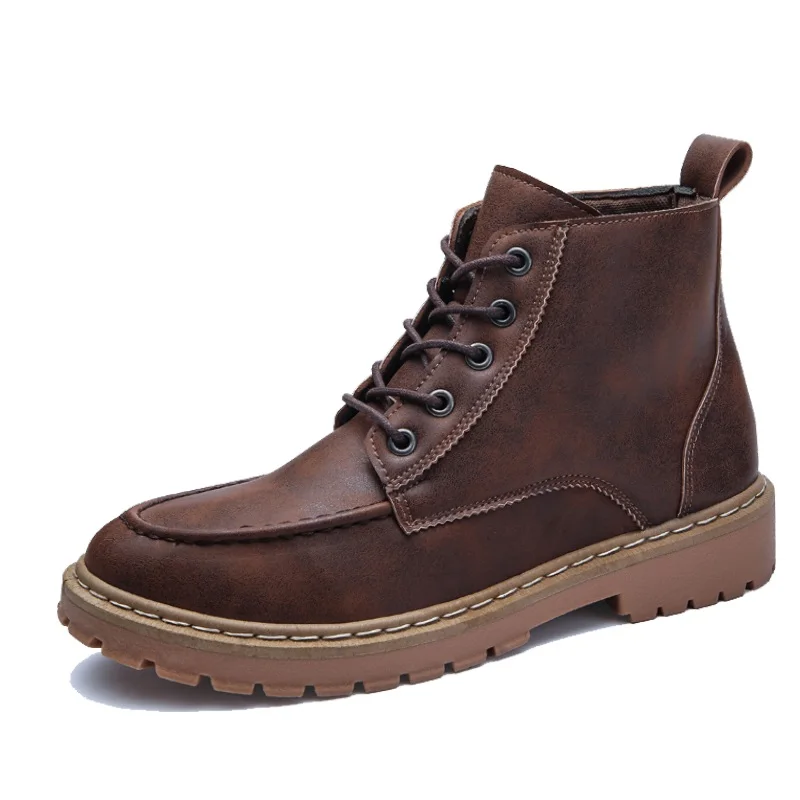Мужские ботинки челси из натуральной кожи зимние кожаные на шнуровке с круглым