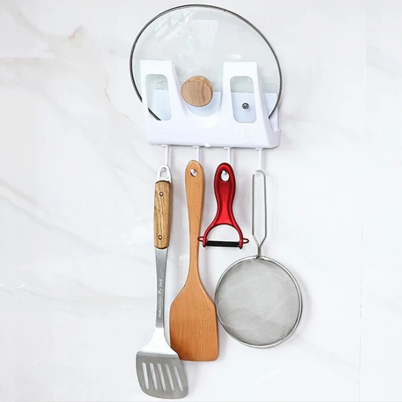 

HOMETREE Kitchen Organizer Pot Lid Rack Wall-Mounted Hook Up Kitchen Plastic Storage Rack Kitchen Accessories HNS30