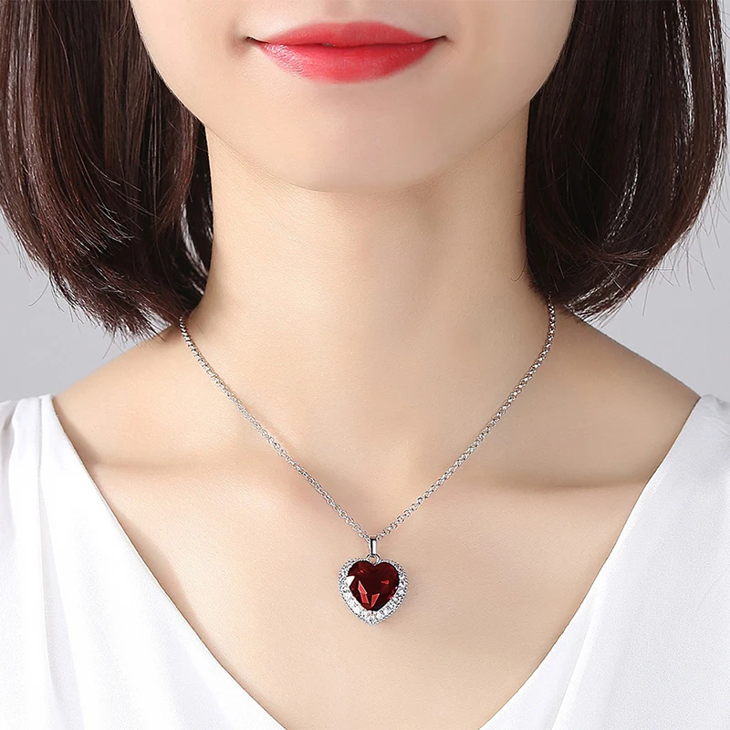 

CUTEECO Luxurious Blue Red AAA CZ Ocean Heart Necklace for Women Silver Color Chain Pendant Necklaces Fashion Wedding Jewelry