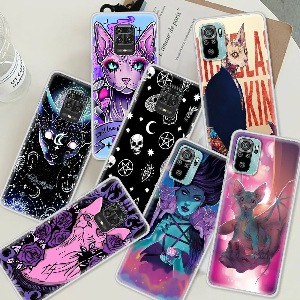 

Tattoo Sphinx Cat Case For Xiaomi Redmi Note 9S 8 Pro 9 10 5G 8T 7 9C 9A K40 9T Frosted Matte 7A 8A Soft Phone Cover Funda