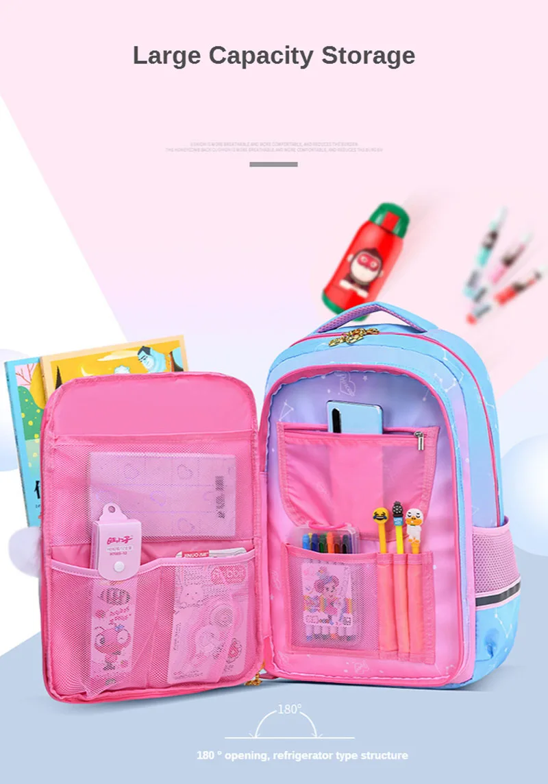 

2020 Children's Schoolbag New Pink Purple Waterproof Nylon Printing Backpack Student Cartoon Cute Girls Bags