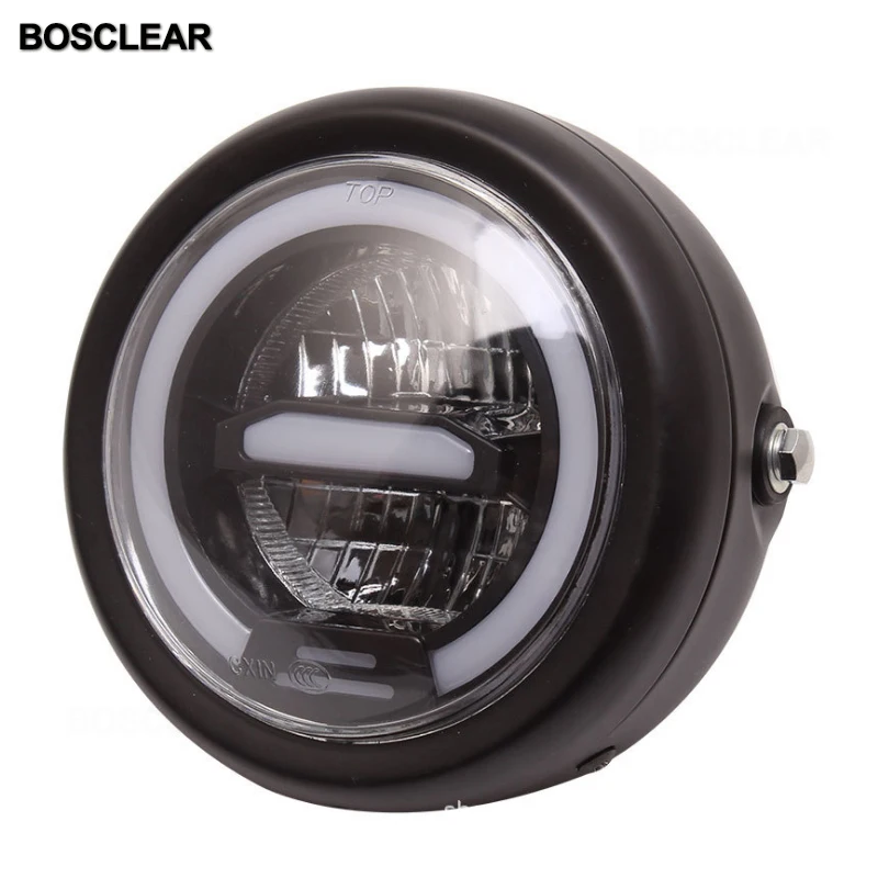 6.5inch For CG125 GN125 Cafe Racer Bobber Custom Motorcycle Metal Projector DRL LED Front Headlight With Angel Eye Hi/Lo Beam |