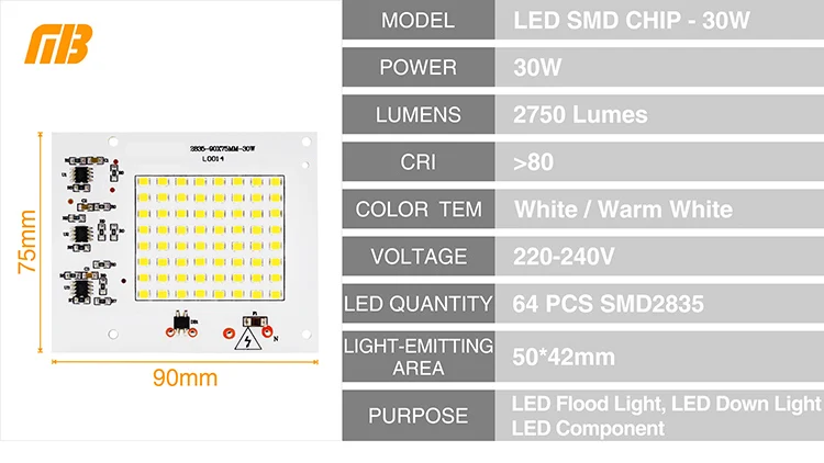 DIY светодиодный SMD чип лампа 10 Вт 20 Вт 30 Вт 50 Вт 100 Вт светильник-чип ac220в вход непосредственно Smart IC подходит для наружного светильник Холодный белый Теплый белый