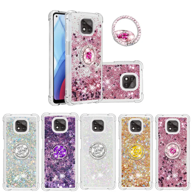 

Diamond Finger Ring Cases for Motorola Moto G Play Power G Stylus Case Dynamic Glitter Liquid Holder Back Phone Cover Coque Capa