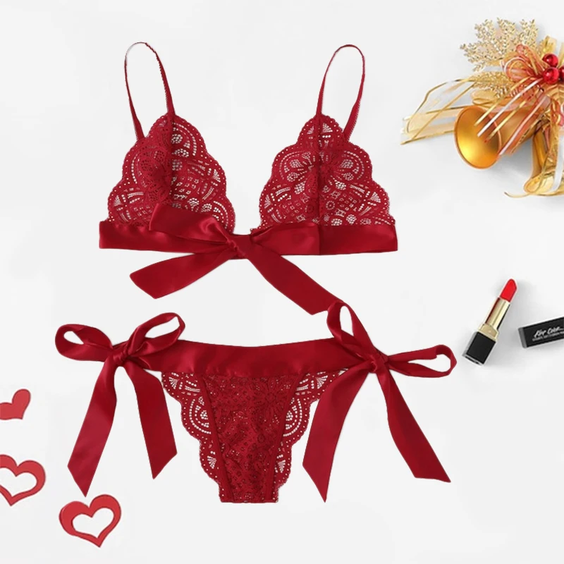 

Female Sexy Lace Bra Lingerie Hot Panties G-String Underwear Set Belt Panties Women Seamless Bralette Transparent Cup Babydoll