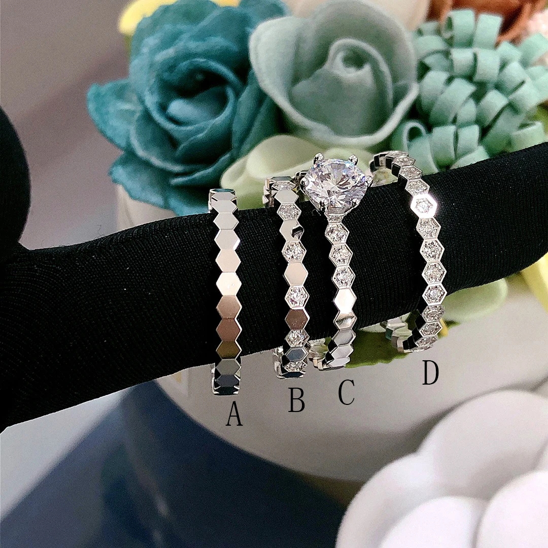 

Luxury brand 925 sterling silver honeycomb six-claw diamond ring in white gold and rose gold. Build a love nest together