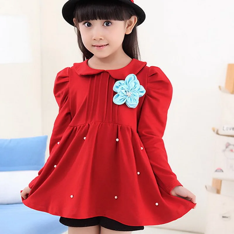 Красное зимнее платье принцессы для девочек хлопковое детское осеннее с длинным