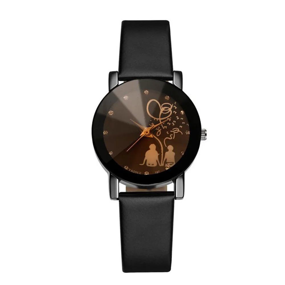 

Minimalist Classic Fashion Couple Watch Back Rhinestone Faux Leather Analog Quartz Wrist Watches Lovers