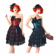Vestido feminino corselet sexy, espartilho com top, saia de cintura, laço, fantasia retrô gótico, steampunk (2)