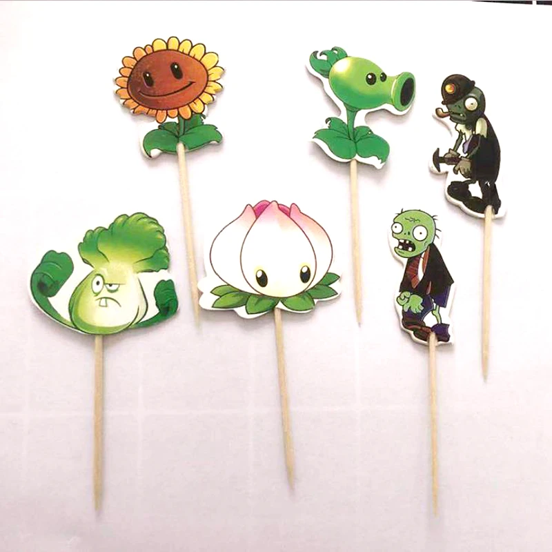 

24pcs/lot Botany Theme Cake Picks Decoration Cupcake Toppers Baby Shower Supplies Happy Birthday Party Boys Kids Favors
