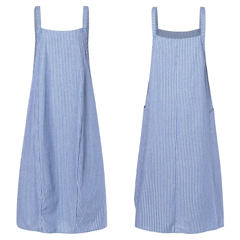 Синий Plus Size Striped Overalls Dress Women's Summer Dresses ZANZEA Tank Vestidos Female Strappy Robe Femme Suspenders Vestido - Цвет: Синий