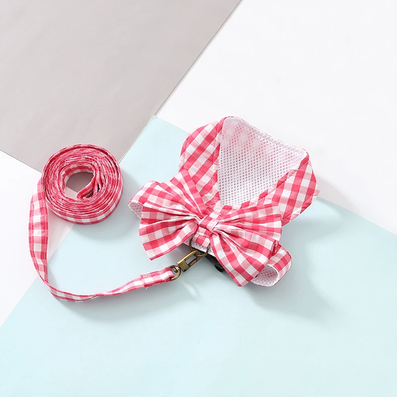 

Dog Harness and Leash Set Soft Plaid Cute Bow Cat Harnesses Leash for Small Medium Dogs Vest Outdoor Walking Pet Products