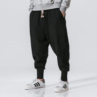 mens harem pants cotton japanese male casual trousers linen man joggers pants black grey fashion baggy pants