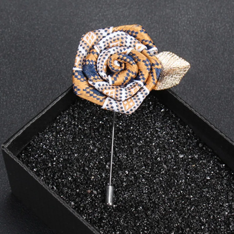 

REDJCK 100 Pcs\lot Europe Style Men Boutonniere Pins Flower Silk Rose Guest Brooch Corsage Flowers For Party Clothes Decoration