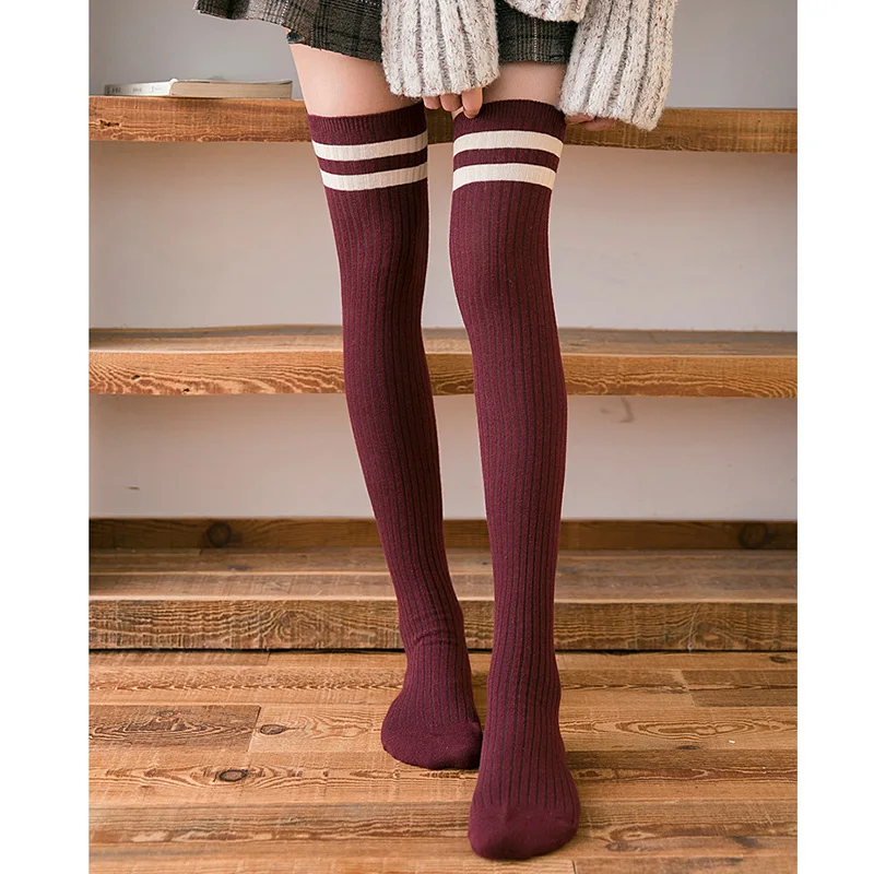 Зимние чулки в полоску женские сексуальные носки до бедра стиле &quotЛолита&quot