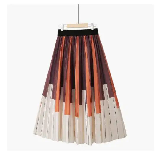 

Элегантная длинная Плиссированная юбка средней длины, Женская Весенняя модная полосатая трапециевидная юбка в Корейском стиле с высокой талией, женские сексуальные юбки Jb56