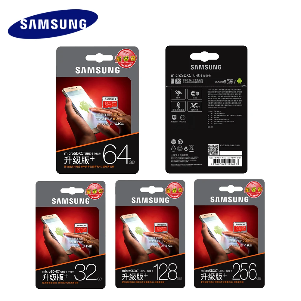 SAMSUNG Micro SD 16 ГБ 32 64 Гб 128 256 EVO Plus MicroSD карты Карта памяти SDHC SDXC Max 80 м/с C10 TF Транс