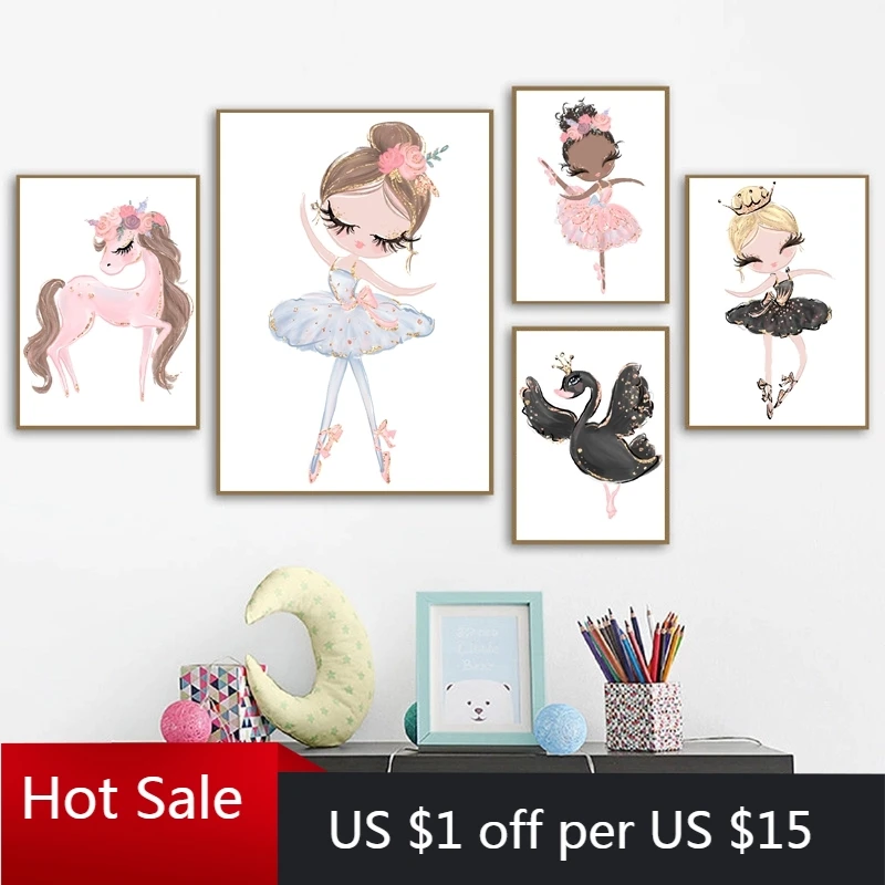 Настенный декор для маленьких девочек балерины Детские картины на холсте