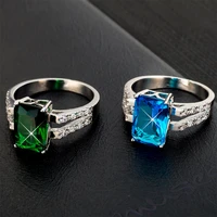 high quality aaa square bluegreen stone silver color rings for women gorgeous wedding anel for elegant lady wholesale