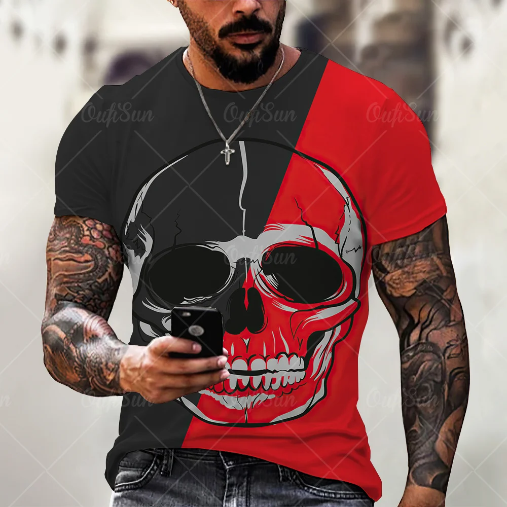 

Fashion summer men's street skull head 3D printing unisex clothes plus size comfortable round neck short sleeve men's T-shirt to