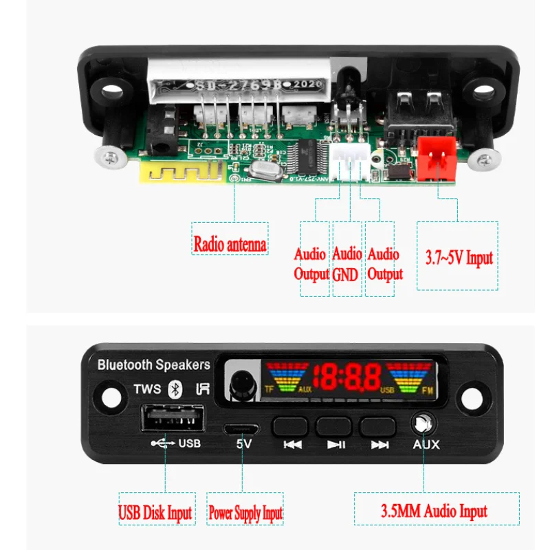 Беспроводная Плата декодера Lossless Bluetooth 5 0 TWS MP3 APE аудио модуль с поддержкой USB AUX FM