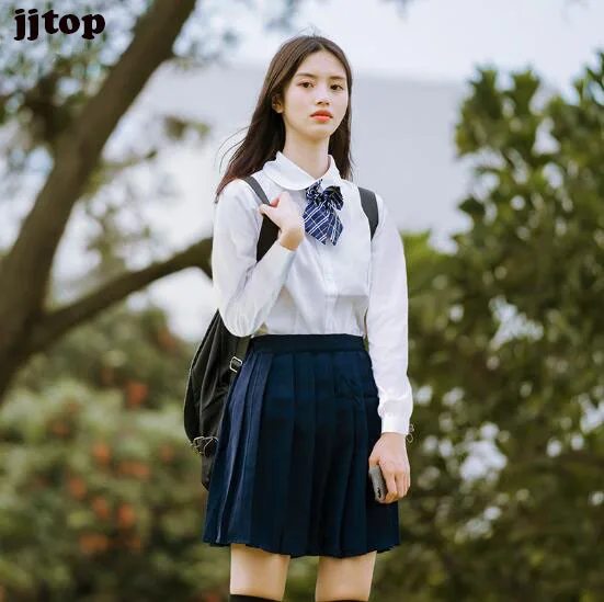 Японская школьная форма JK приталенная рубашка с коротким рукавом и круглым