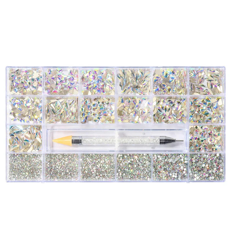

9340Pcs Super Set Multi-size Crystal AB Nail Rhinestones Drill pen Various Shapes 3D Nails Art Decorations Accessories
