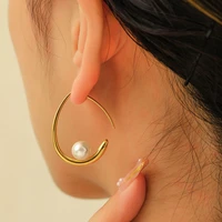korea new trendy minimalist metal curved hook water drop pearl earrings for charm women hip hop fashion ear hook jewelry gift
